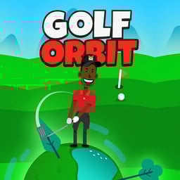 A man in a red shirt is playing golf (golf orbit Cover).